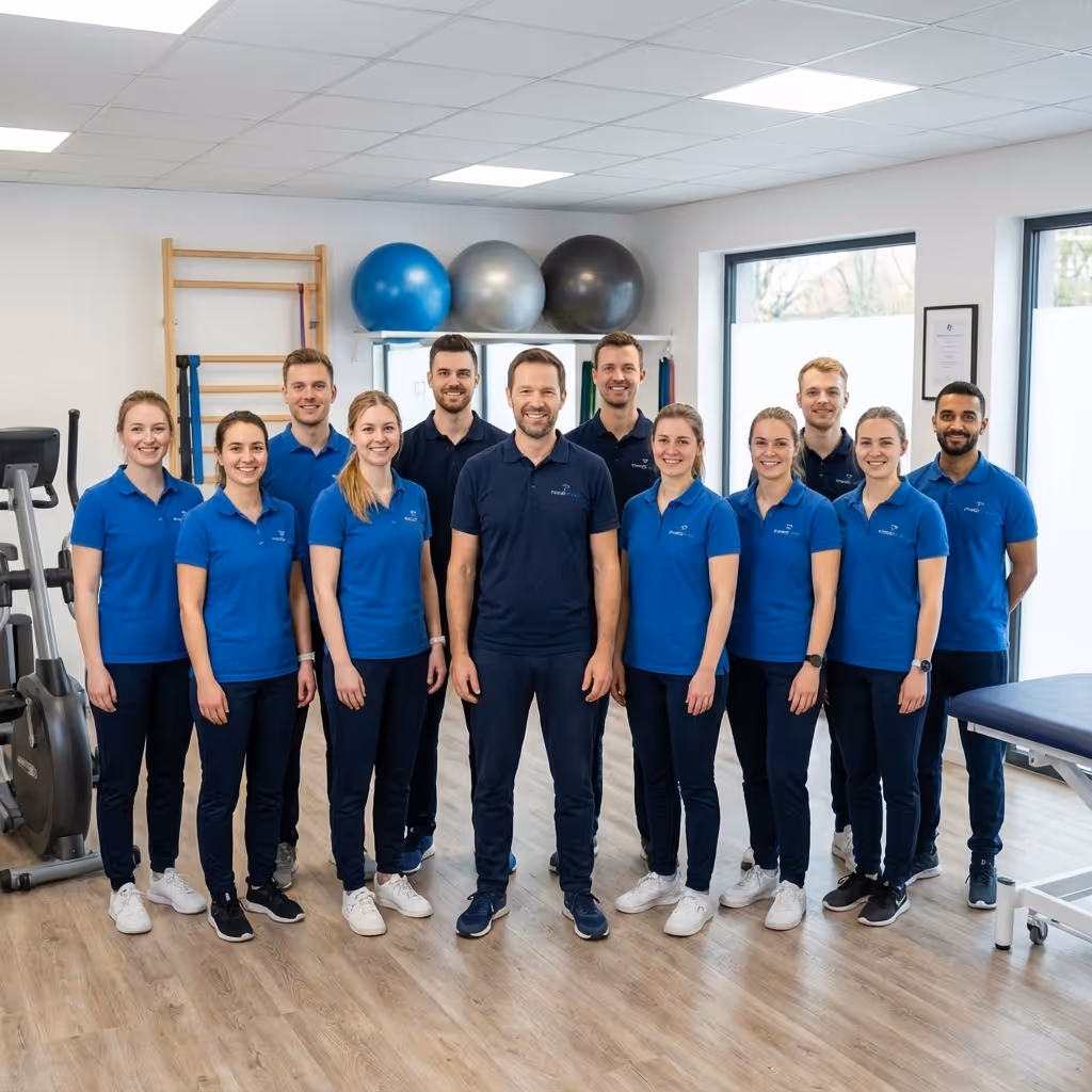 Bild zeigt Referenz-CEO und Team für die Branchen-Landingpage von Zeitstrom: Physiotherapiepraxis