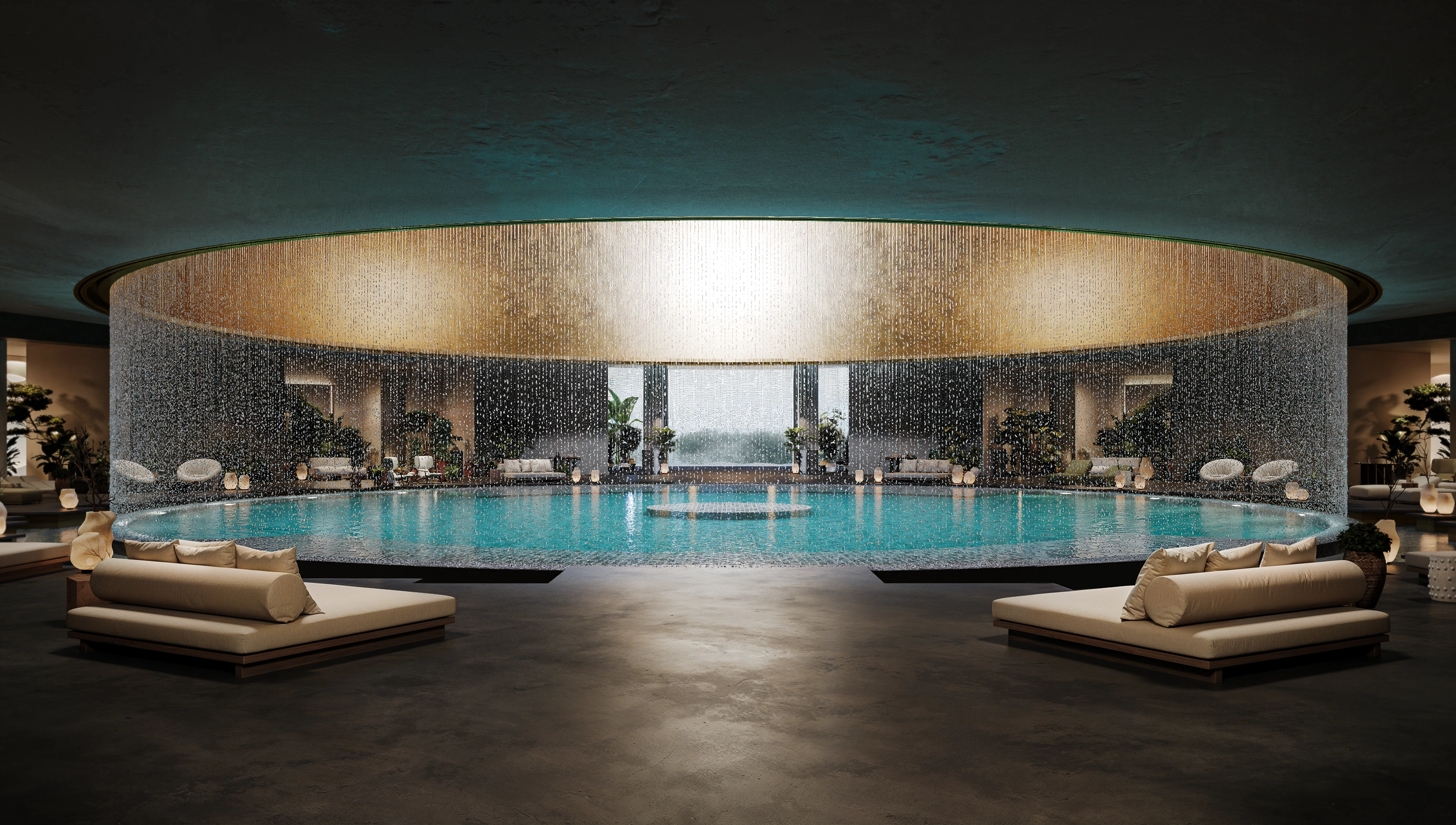 Photorealistic 3D architectural visualization of The Ubud project, a modern tropical villa exterior in Bali surrounded by lush jungle greenery.