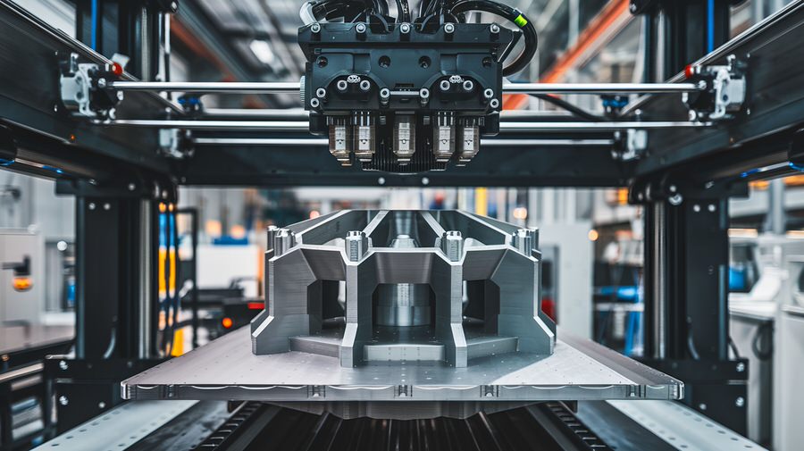 Large mechanical part being produced by an industrial 3D printer