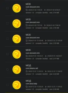 List of malicious APK samples named MOD and Мод