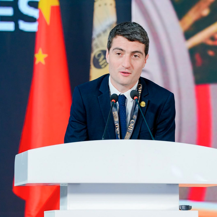Quentin Havaux, director of the Concours Mondial de Bruxelles, speaking at the 32nd edition of the CMB in Yinchuan, Ningxia, China.