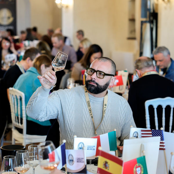 Judges tasting rosé wines blind at the 2026 Concours Mondial de Bruxelles.