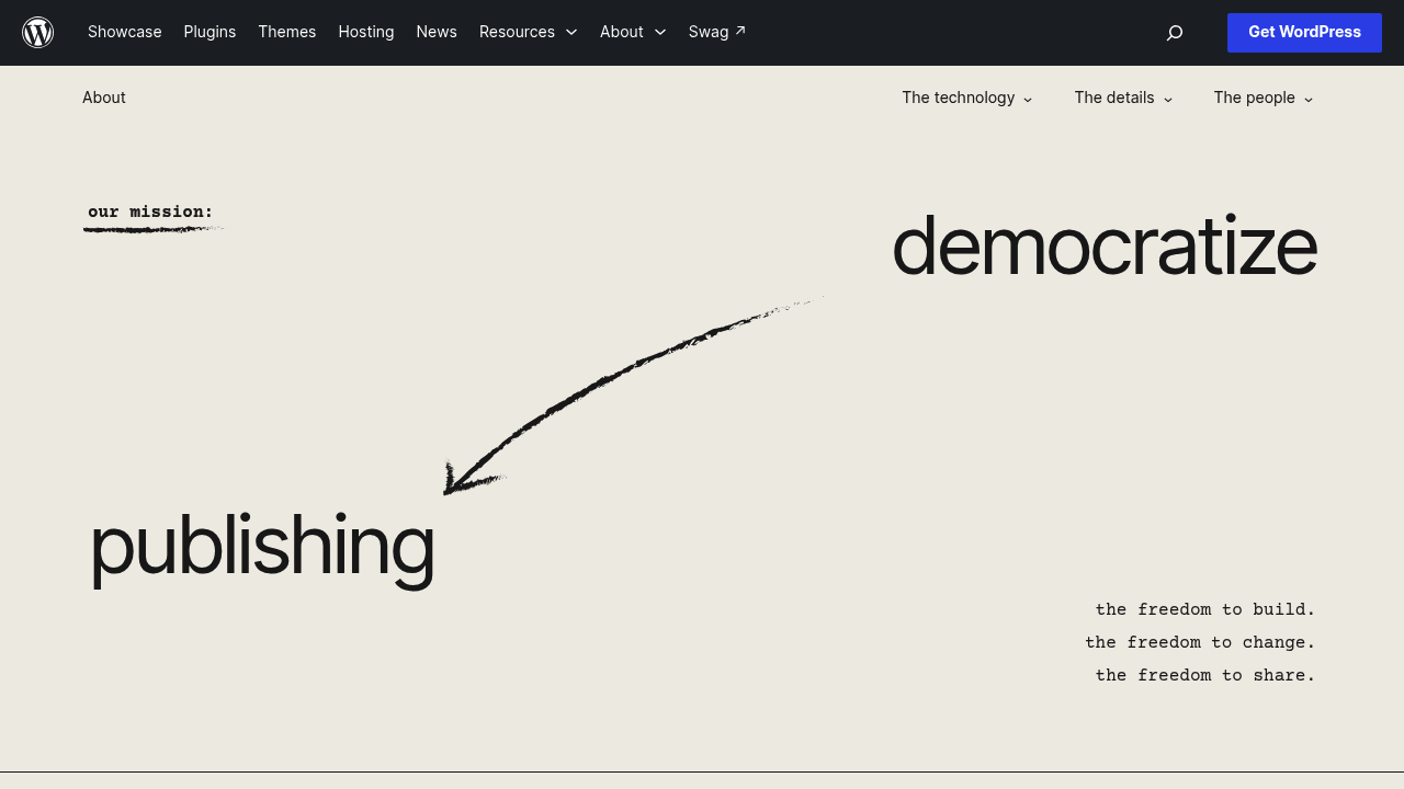 Screenshot of https://wordpress.org/about/