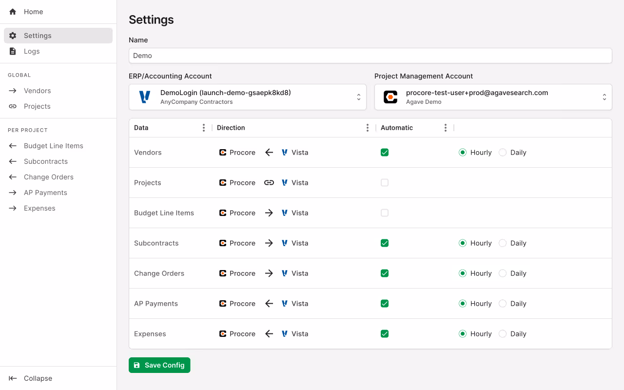 Sync Data between Procore & Viewpoint Vista