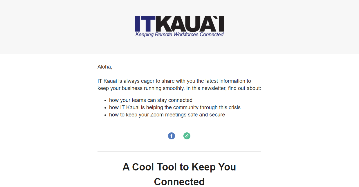 IT Kauai May newsletter – tips on remote team connectivity, community support, and Zoom security