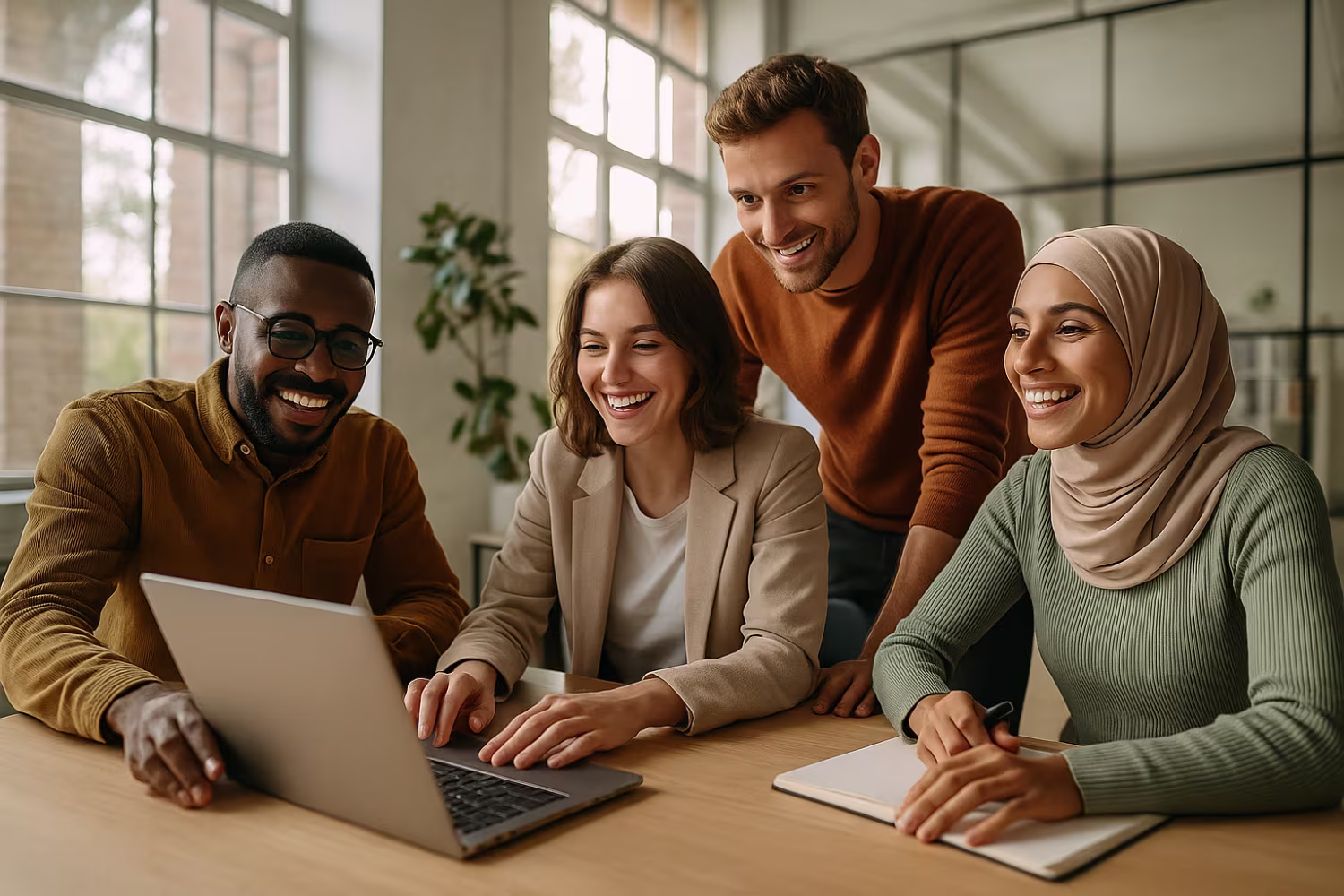 Diverse IT outsourcing team collaborating
