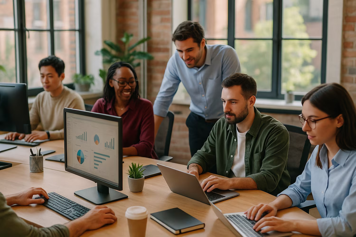 Diverse team discussing IT outsourcing benefits