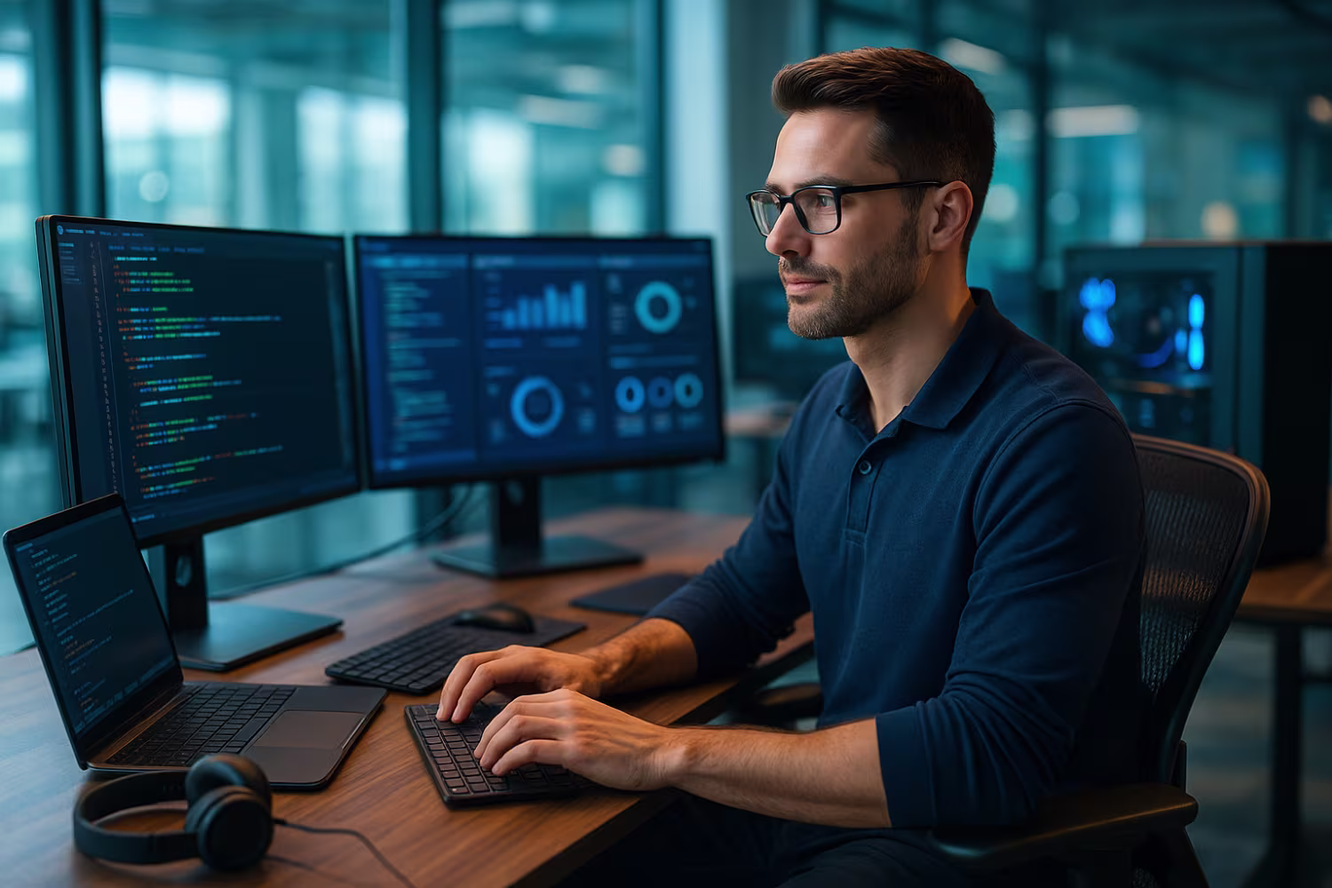 Confident IT support specialist working