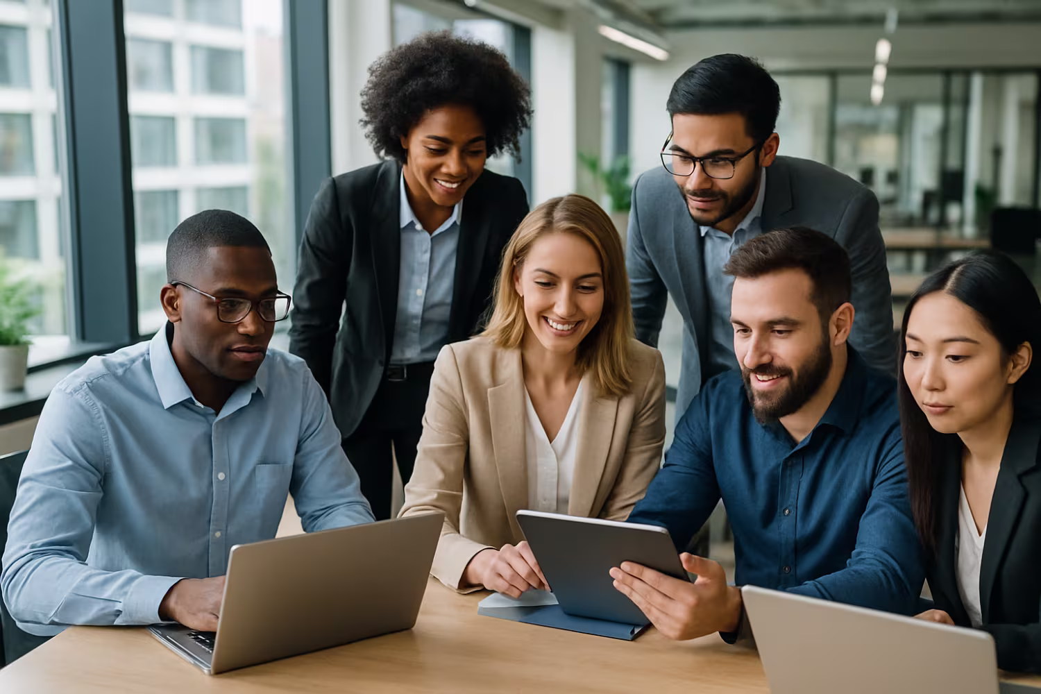 Diverse team collaborating in IT consulting office