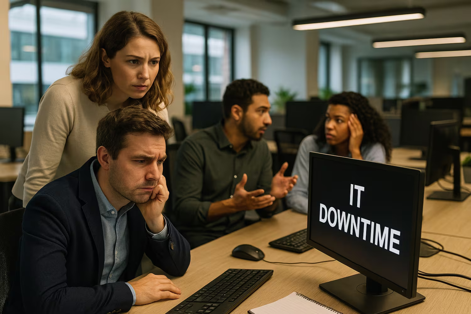 Team solving IT downtime issue