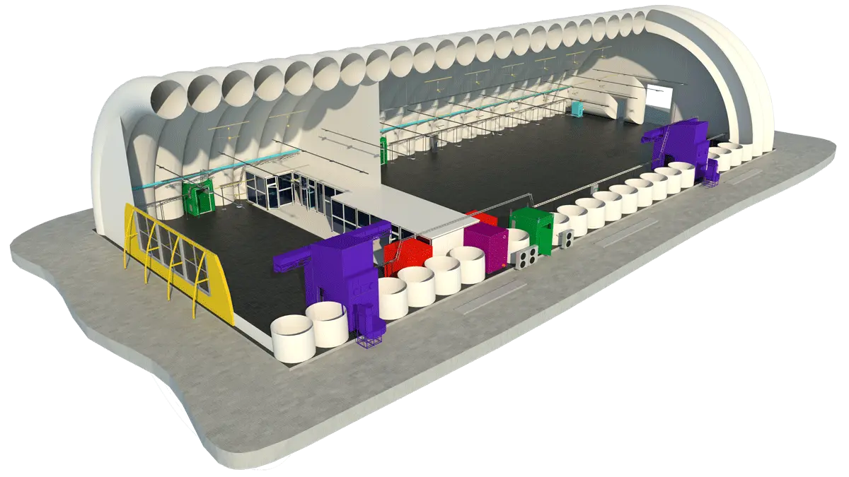 3D model of an inflatable frame building with explicit details