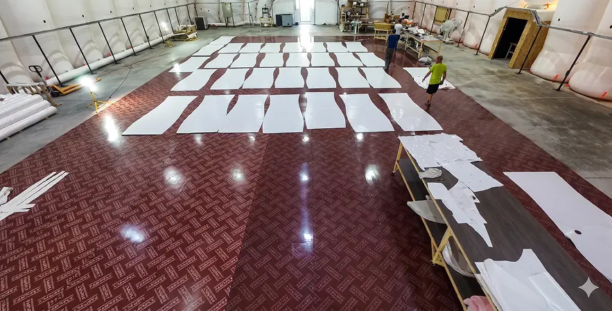 Inflatable frame building where Airwallon manufactures its inflatable hangars (inside)
