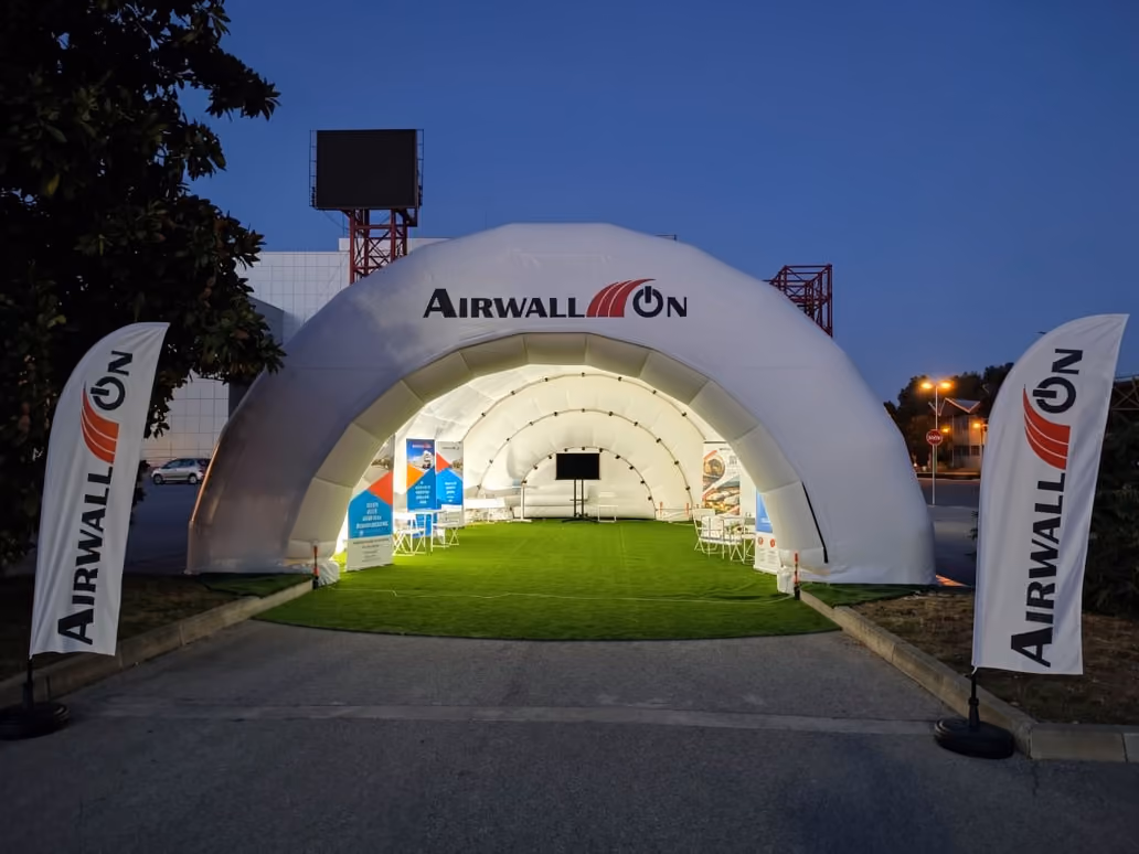 Airwallon inflatable frame structure for exhibitions and events.