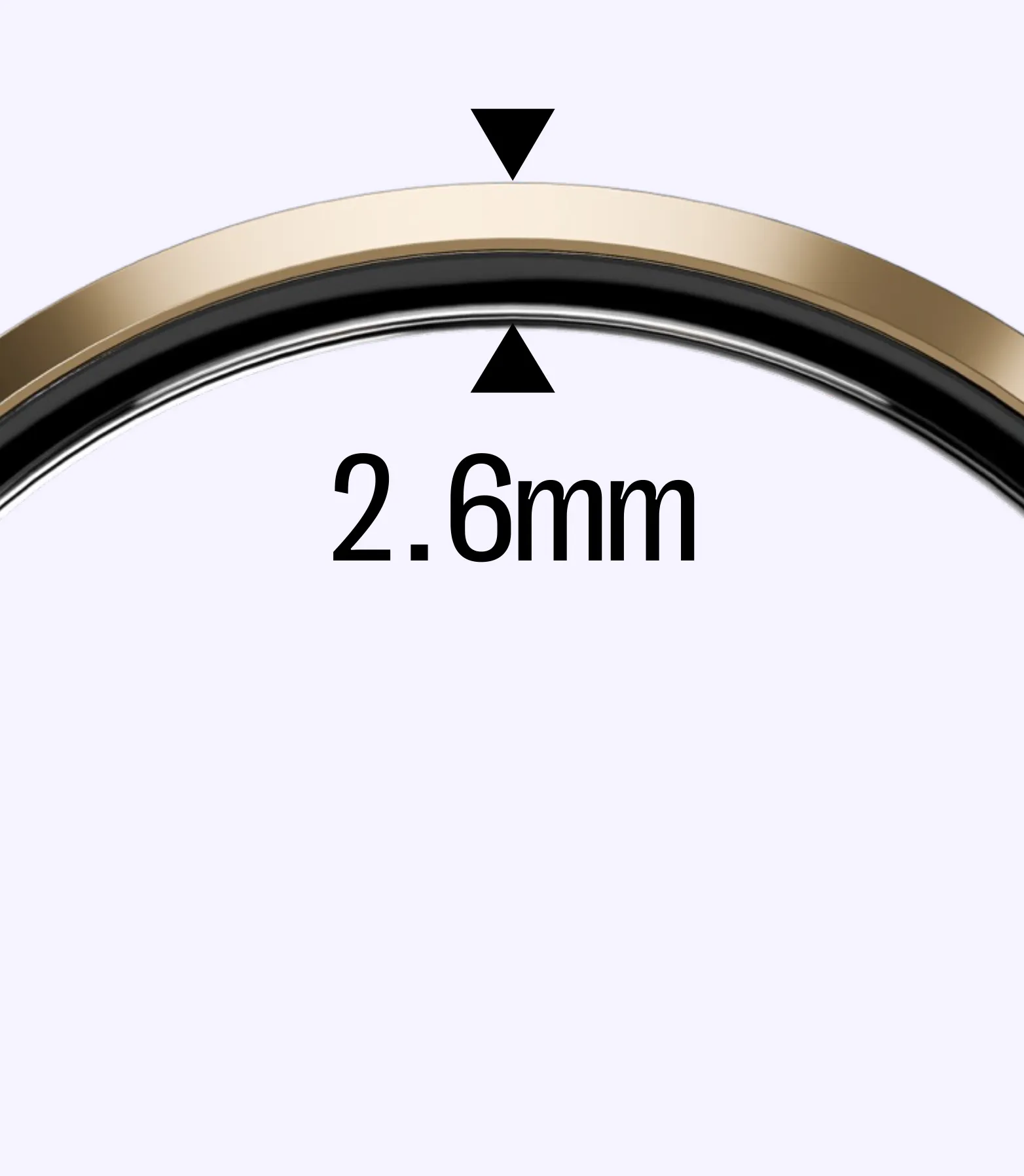A side profile image of the leep smart ring showing how it's only 2.6 mm thin.