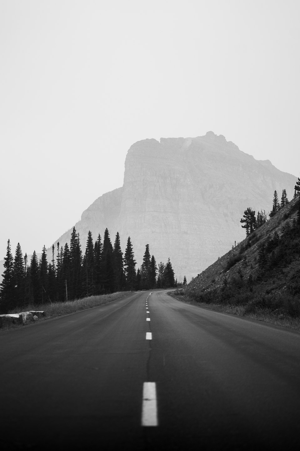 Road leading toward mountain in Glacier National Park
