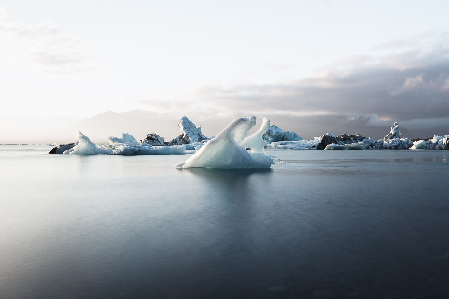 An iceberg floating in a lagoon in Iceland