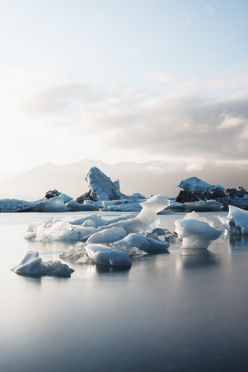 Icebergs in Iceland at sunset