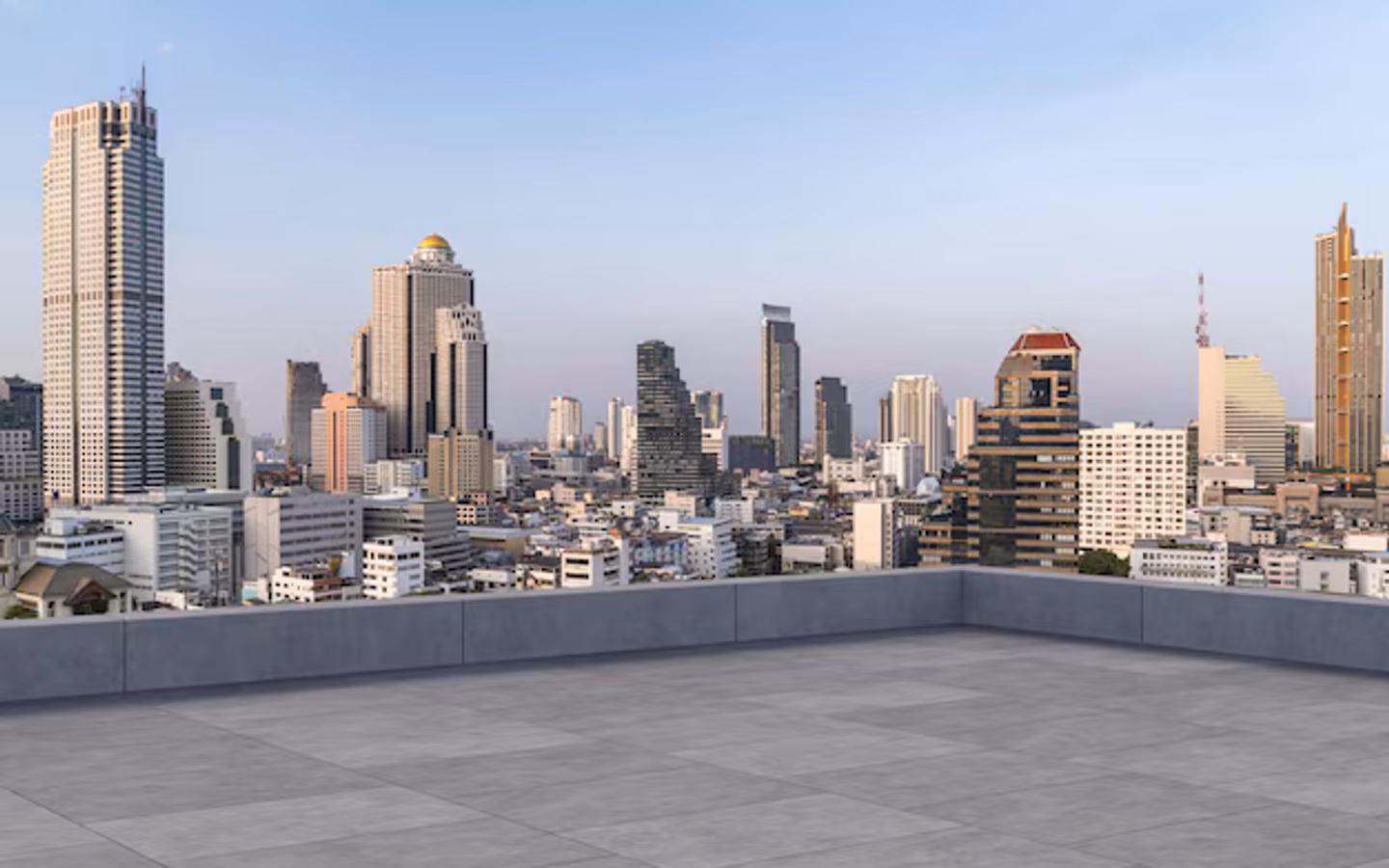Panoramic skyline view from the rooftop observation deck