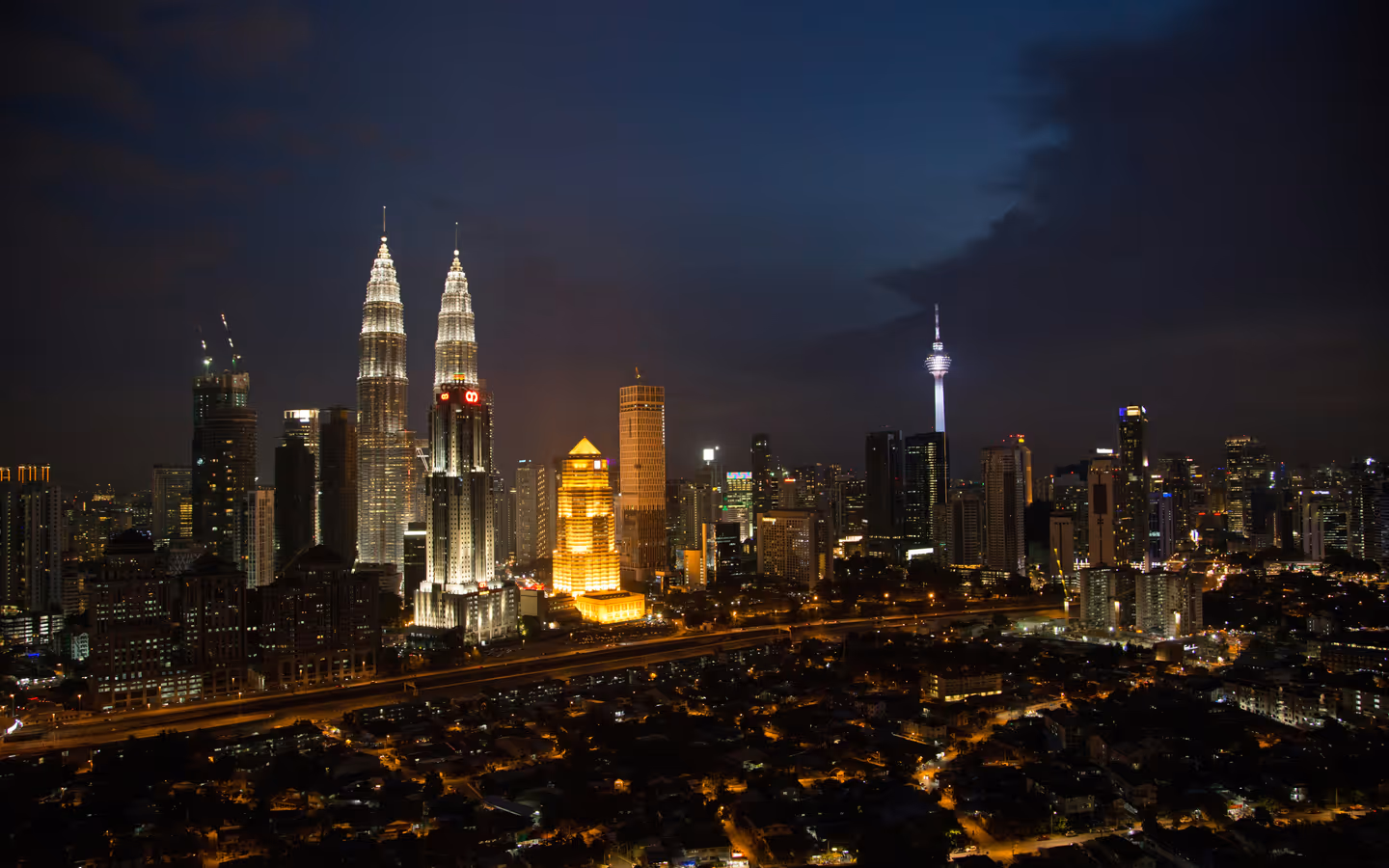 city skyline during night time