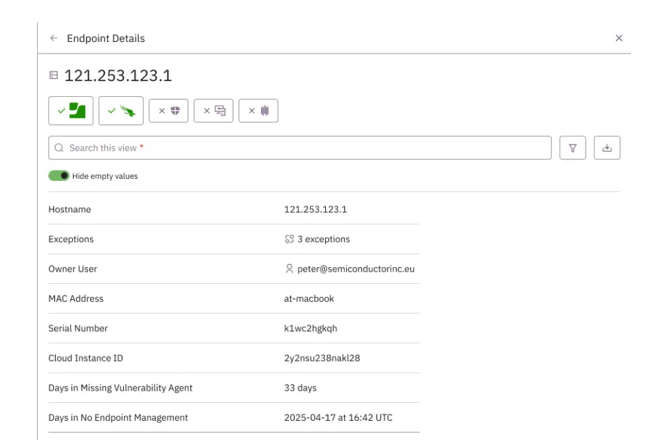 A detailed view of an endpoint and associated controls in the Prelude platform