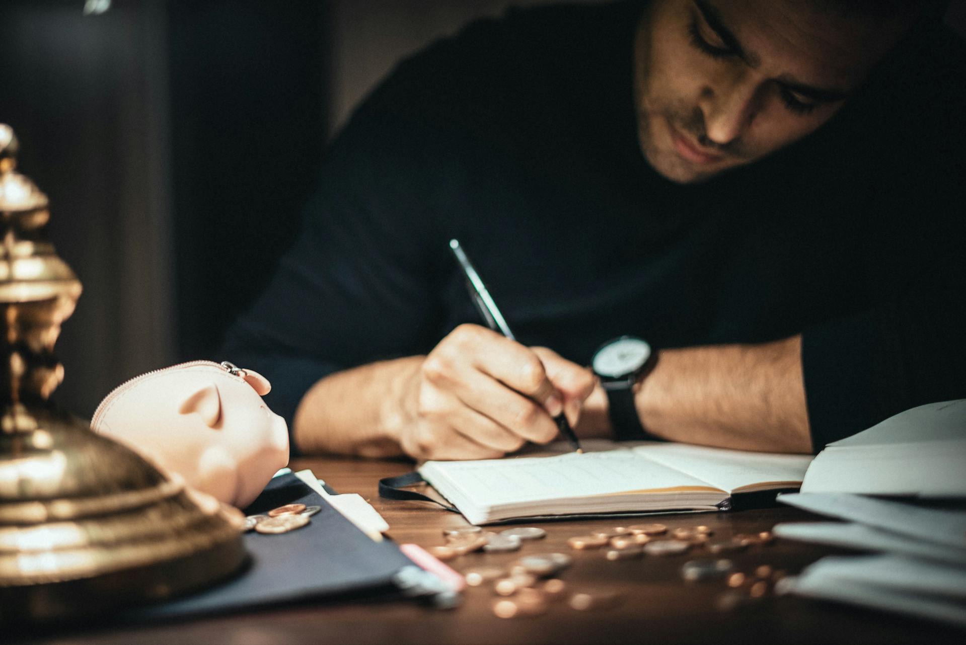 Young man doing his finances