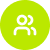 White user profile icon with a plus symbol on a green circular background.