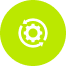 White gear icon with circular arrow inside a lime green circle.