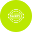 Green circular badge with white text 'SAMPLE' and a ribbon design.