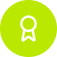 White award ribbon icon on a lime green circular background.