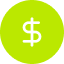 White dollar sign icon on a bright green circular background.