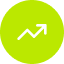 White upward trending arrow icon on a lime green circular background representing growth or increase.
