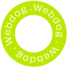 Circular green logo with the word 'webdog.' repeated three times along the inner edge.