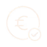 Icon of a currency symbol (Euro) with a checkmark, representing payment confirmation.