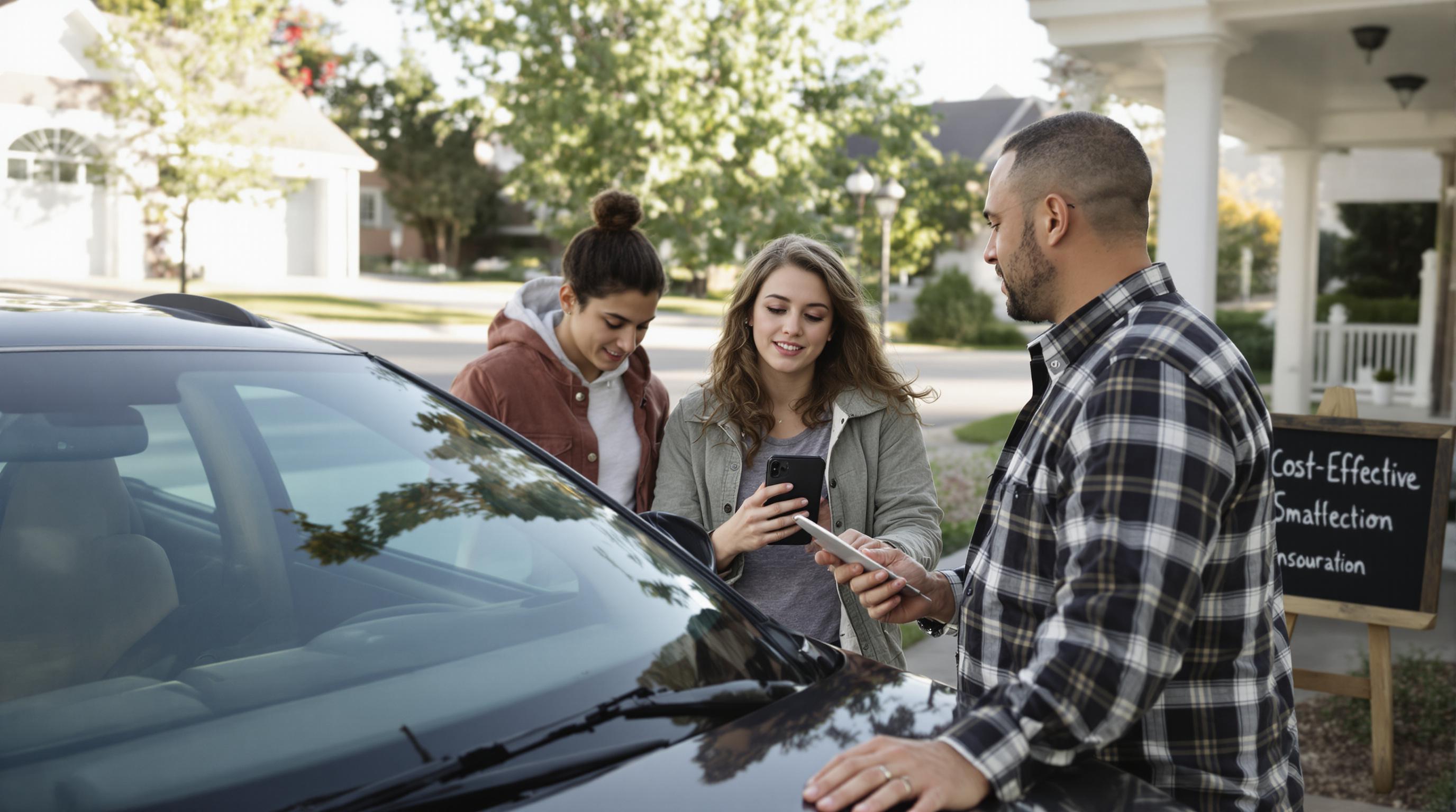 Student and parent checking car and vehicle history at Utah home