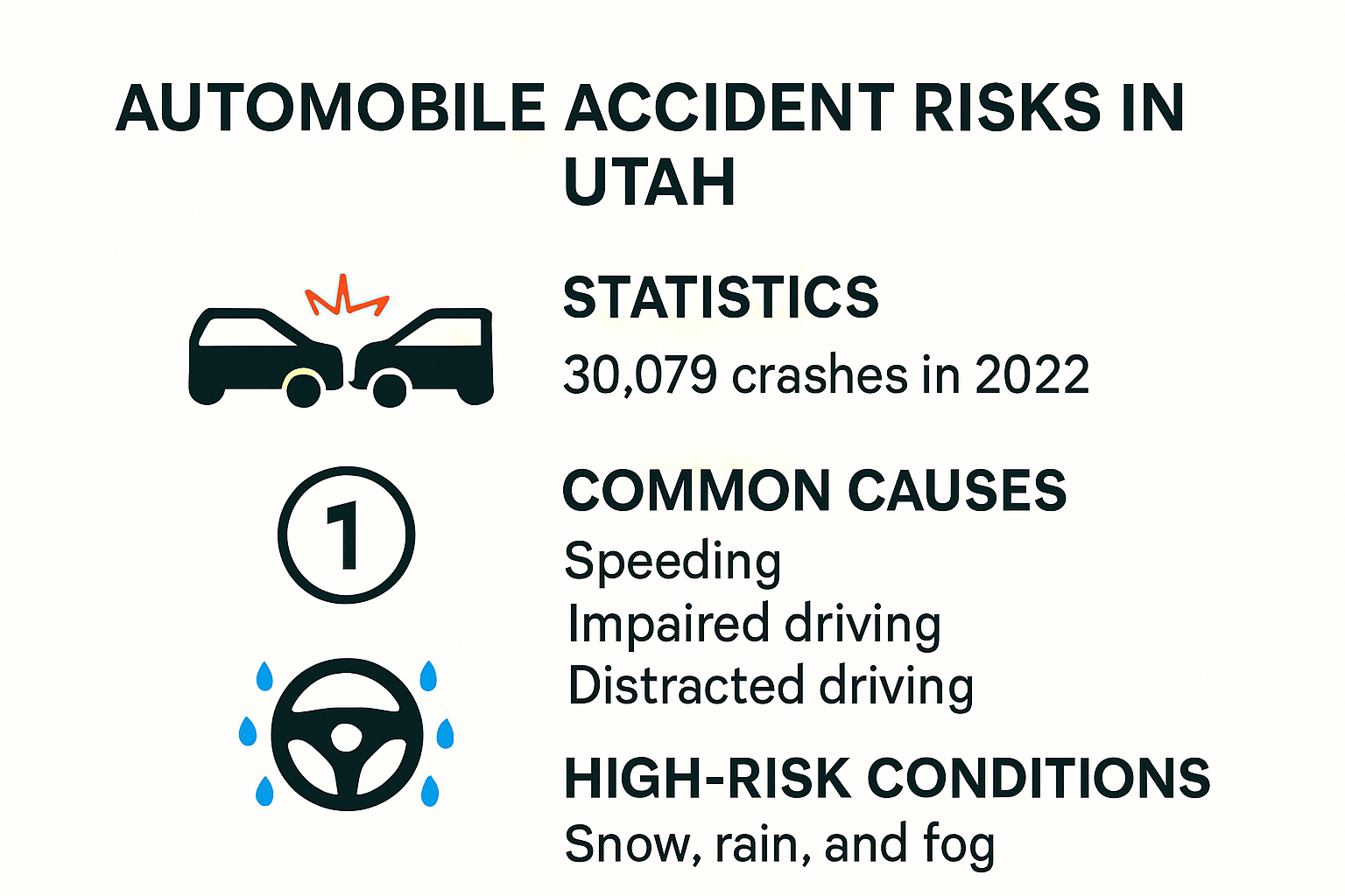 Infographic highlighting Utah automobile accident risks and statistics