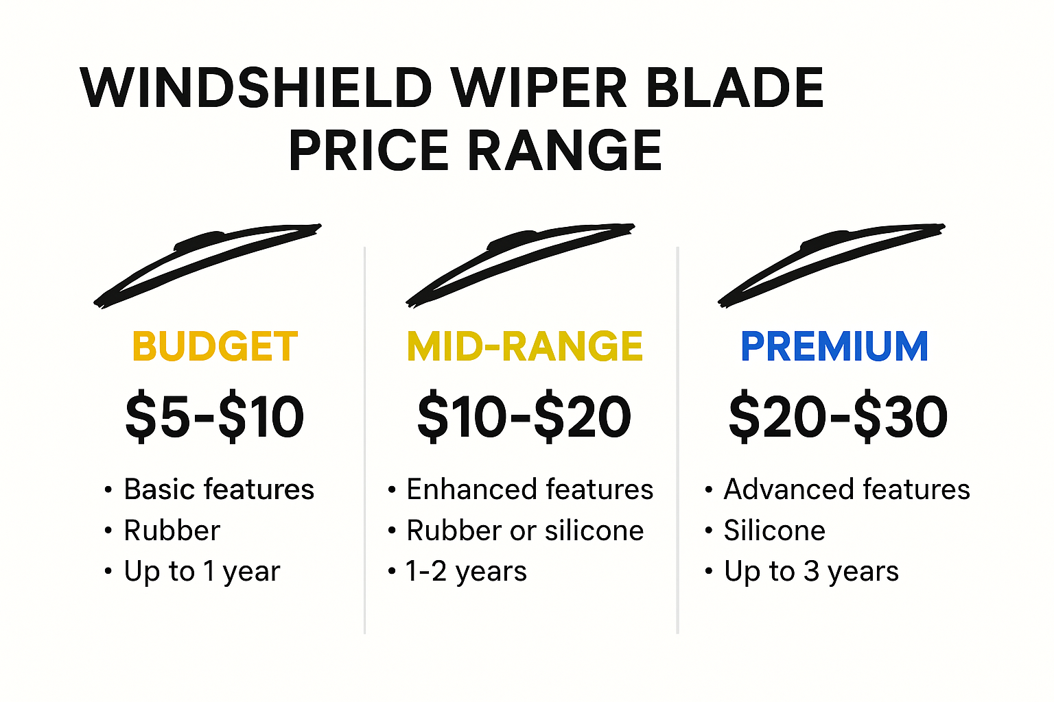 Infographic comparing windshield wiper blade prices and features