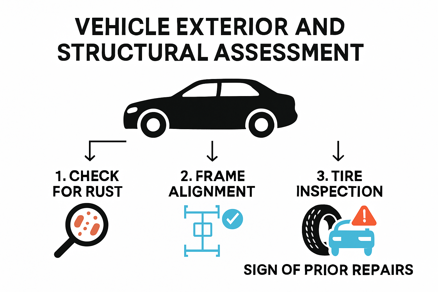 Vehicle exterior and structural checklist infographic