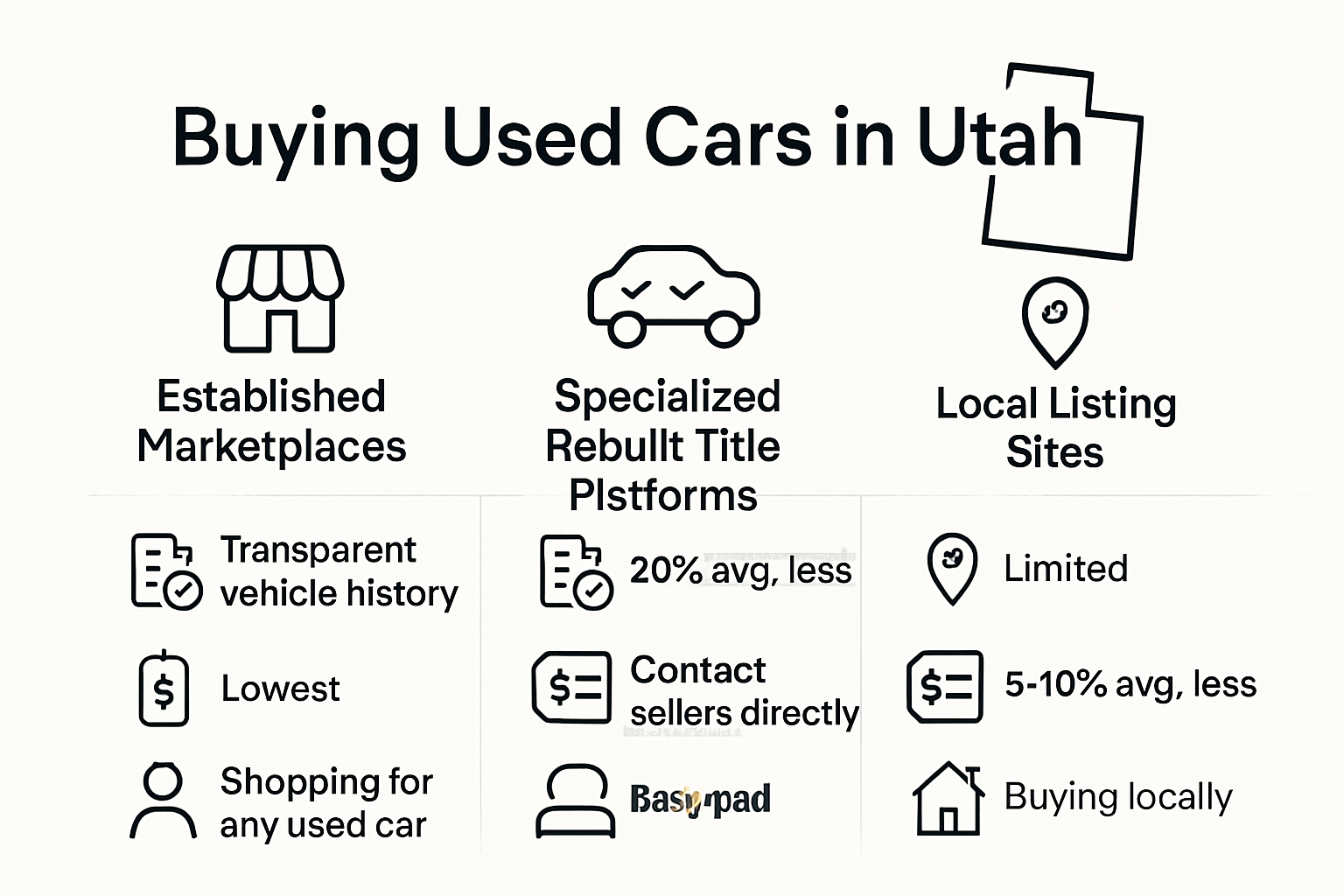 Infographic comparing used car buying sites and features