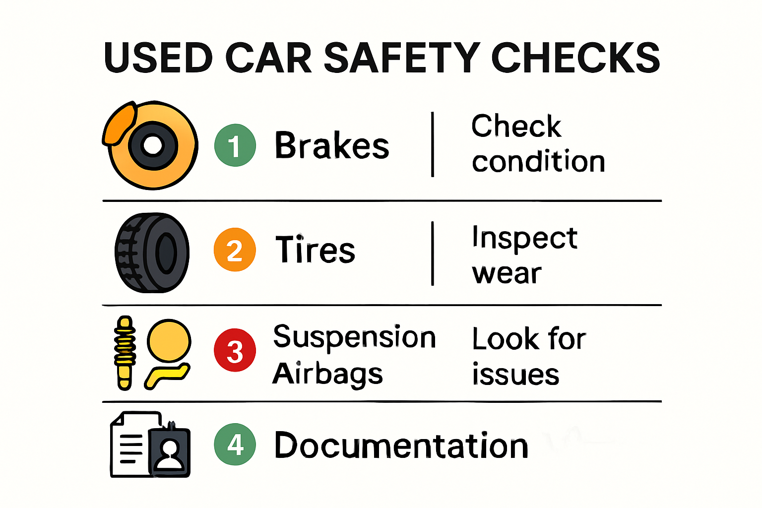 Infographic showing used car safety check steps