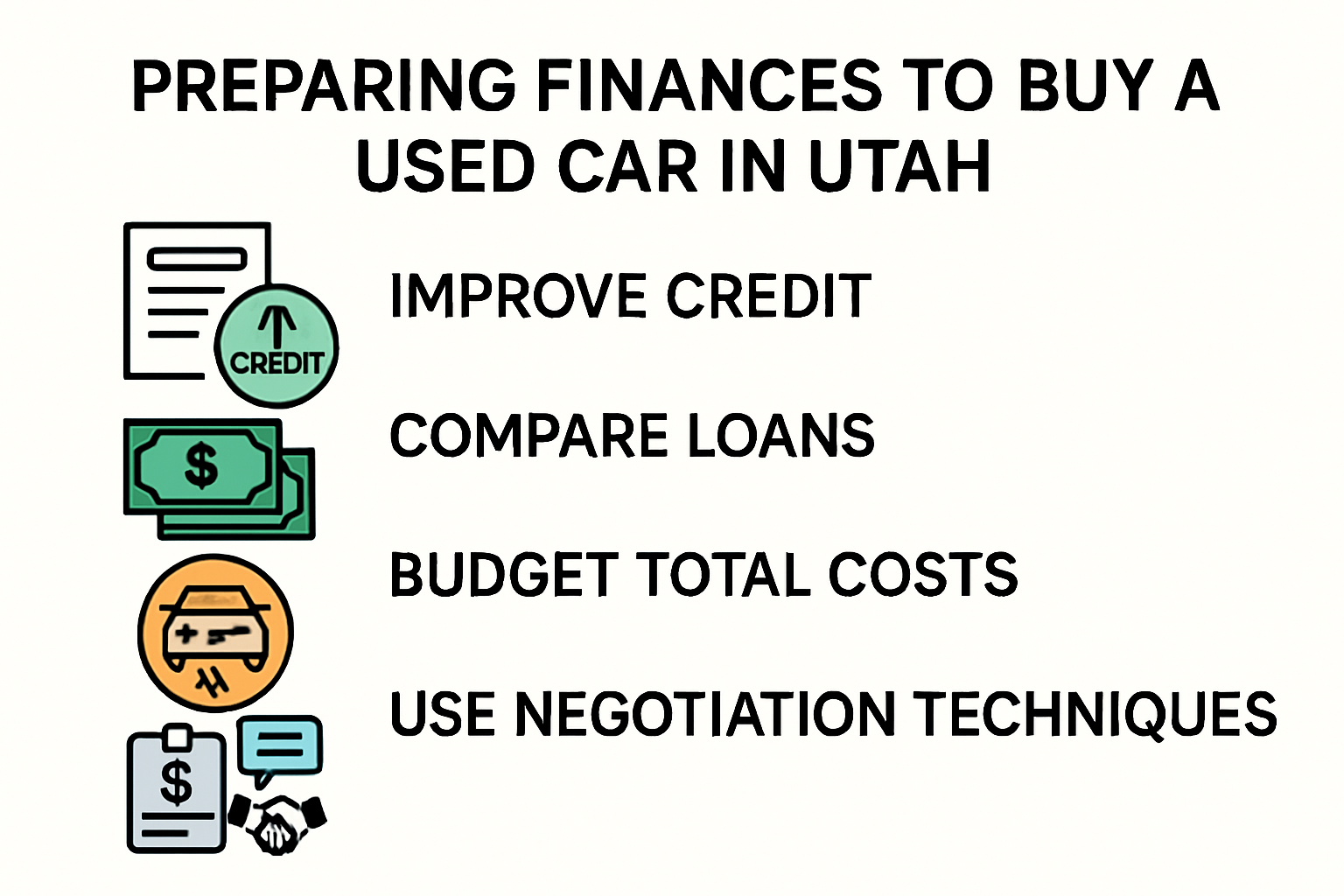 Infographic of used car buyer's financial preparation steps