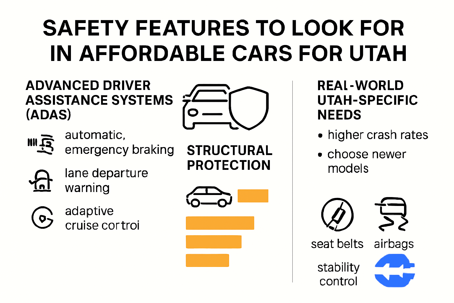 Infographic comparing key safety features in affordable cars