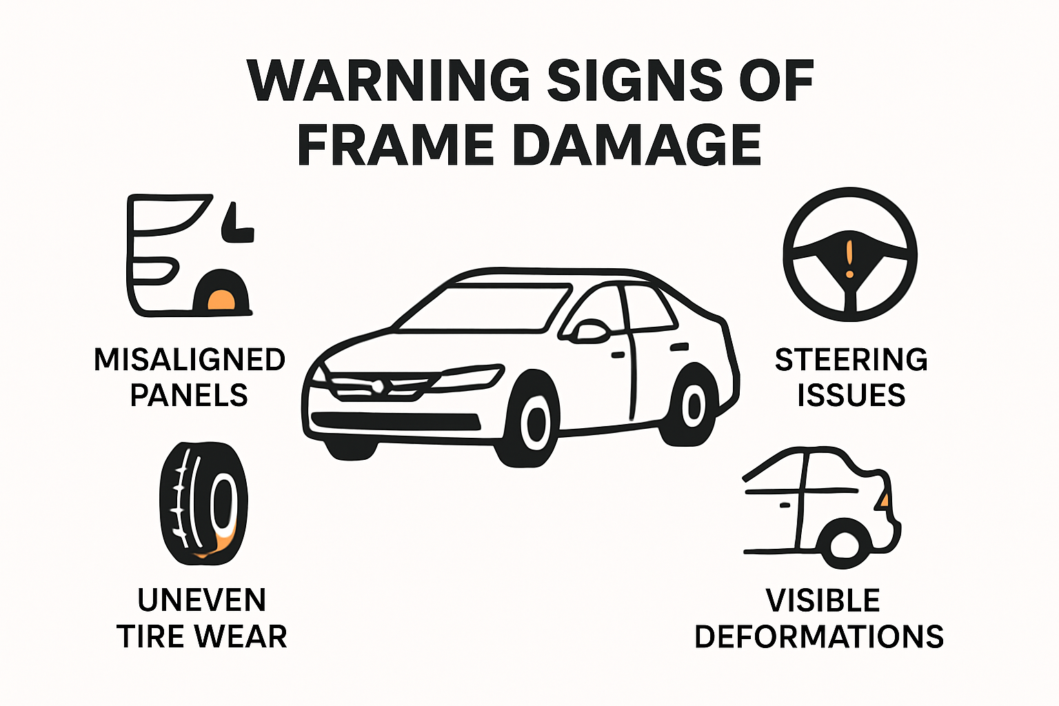 Car frame damage warning signs illustrated