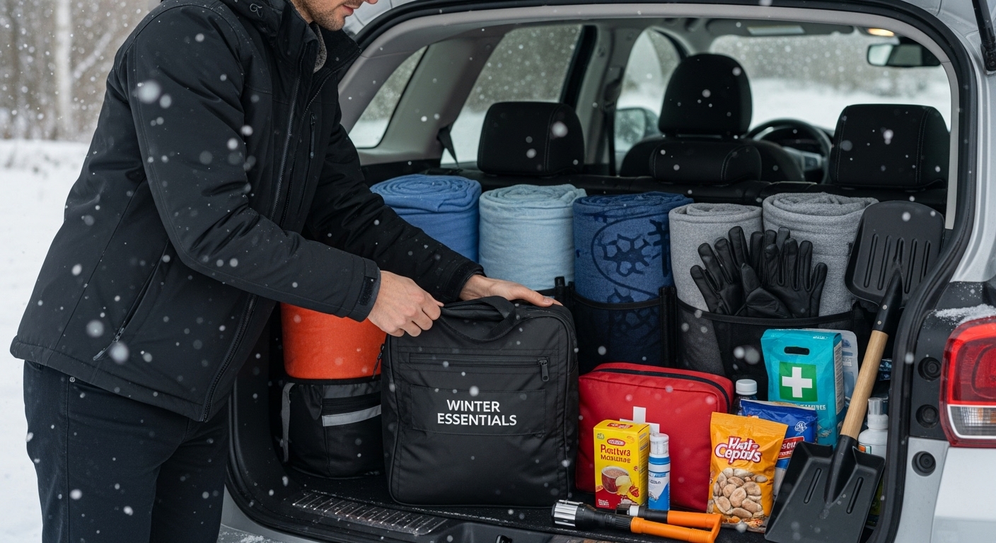 preparing car for winter, emergency kit
