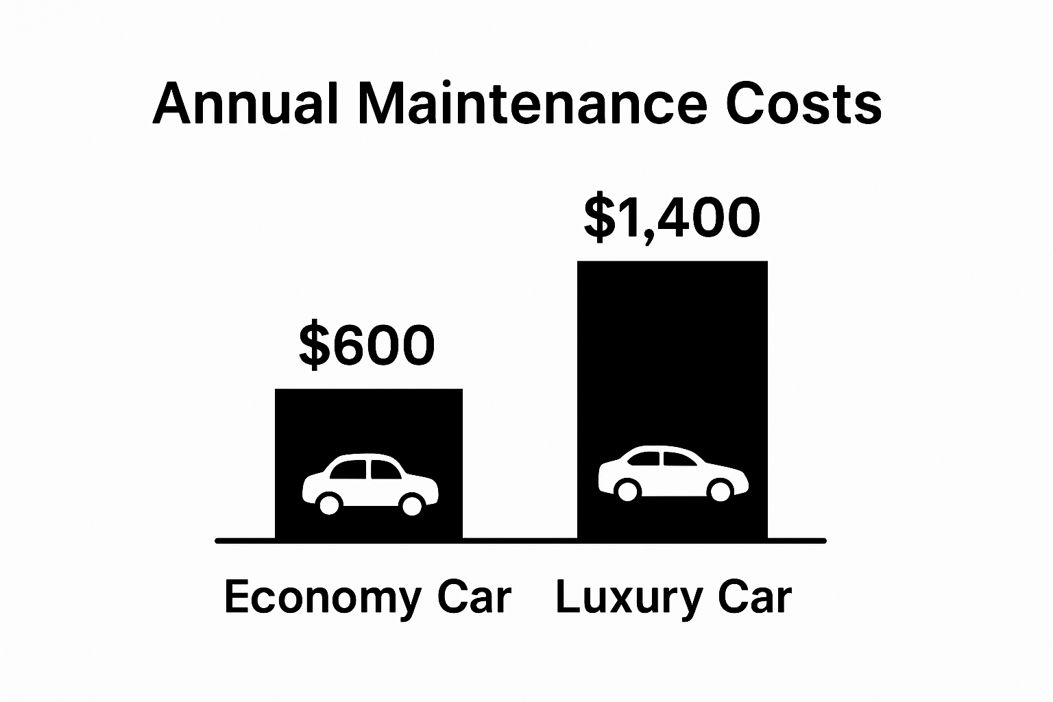Infographic comparing annual maintenance costs for economy and luxury cars