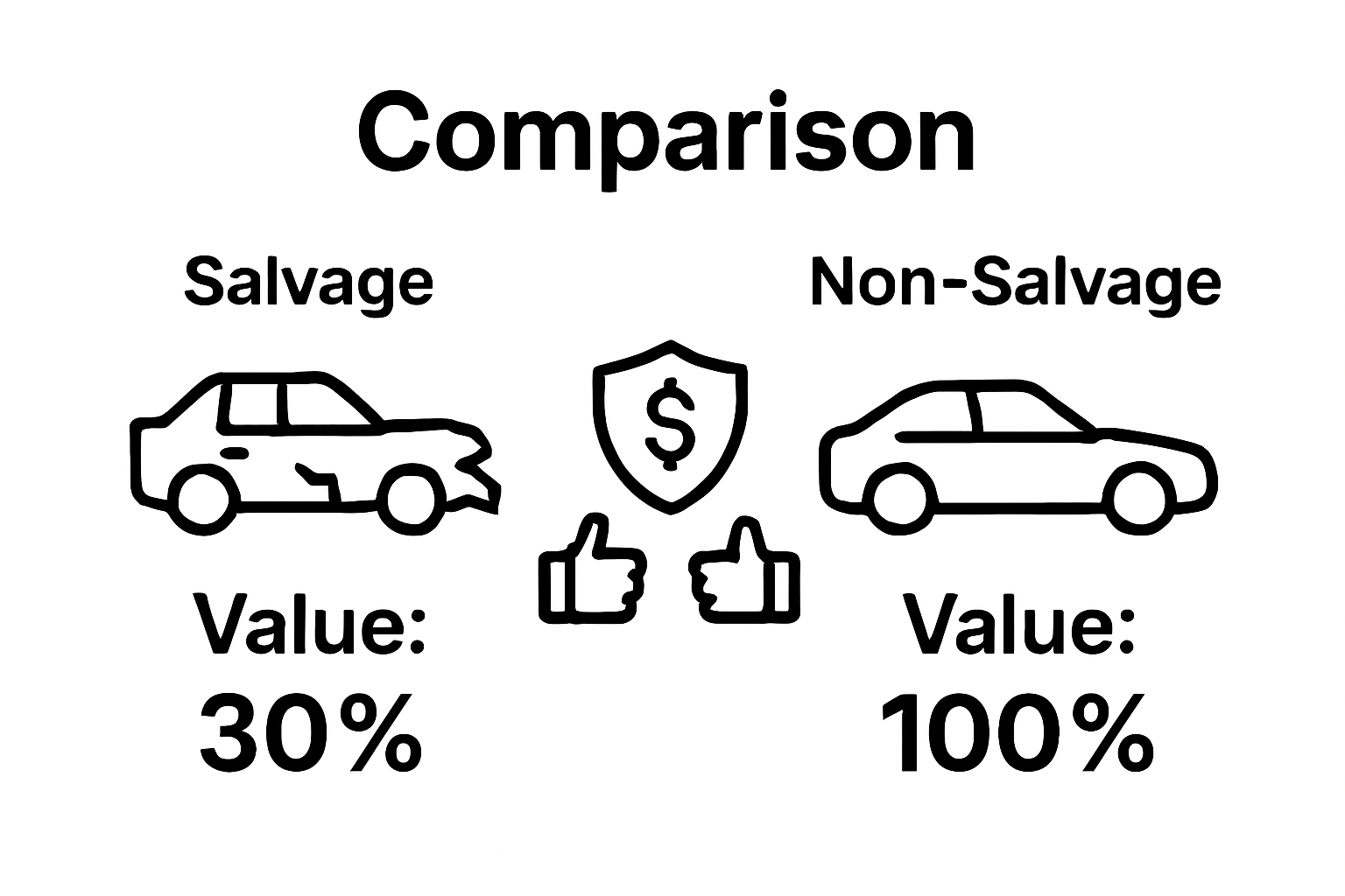 Infographic comparing salvage and non-salvage cars by value and insurance differences