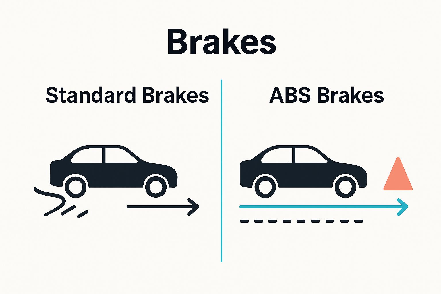 ABS brakes vs standard brakes visual comparison