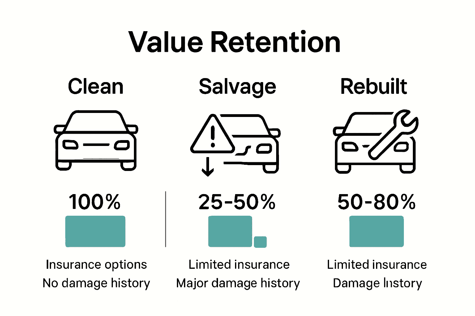 Infographic comparing clean, salvage, and rebuilt car values.