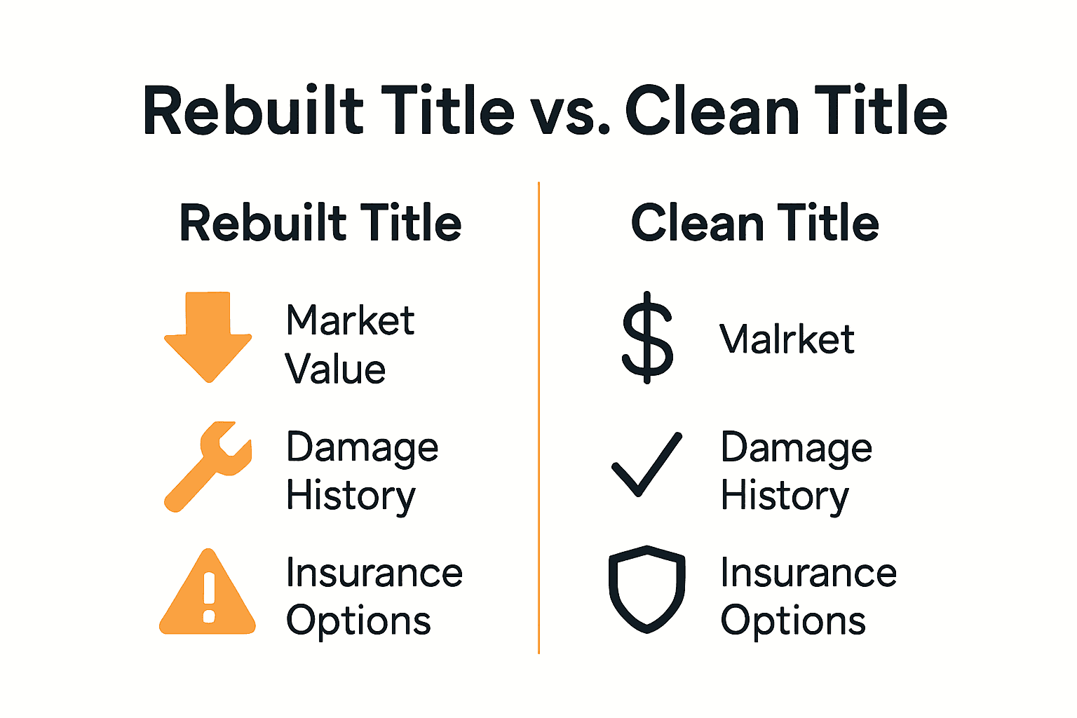 Comparison chart: rebuilt vs clean title vehicles features