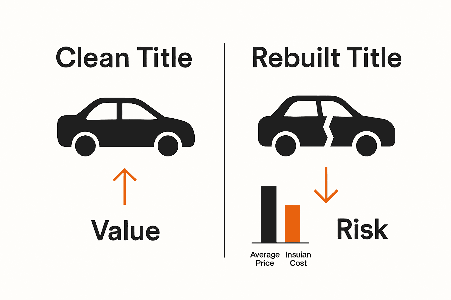 Comparison infographic: clean title vs rebuilt title vehicles