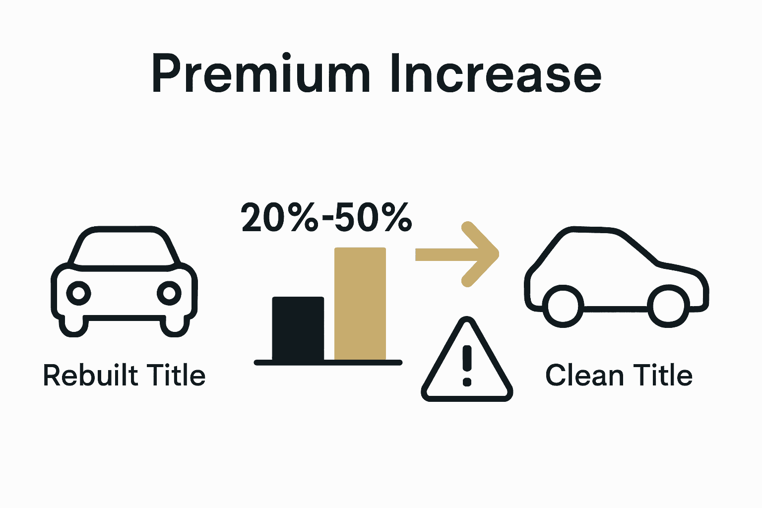 Infographic showing premium increases for rebuilt vs clean title cars.